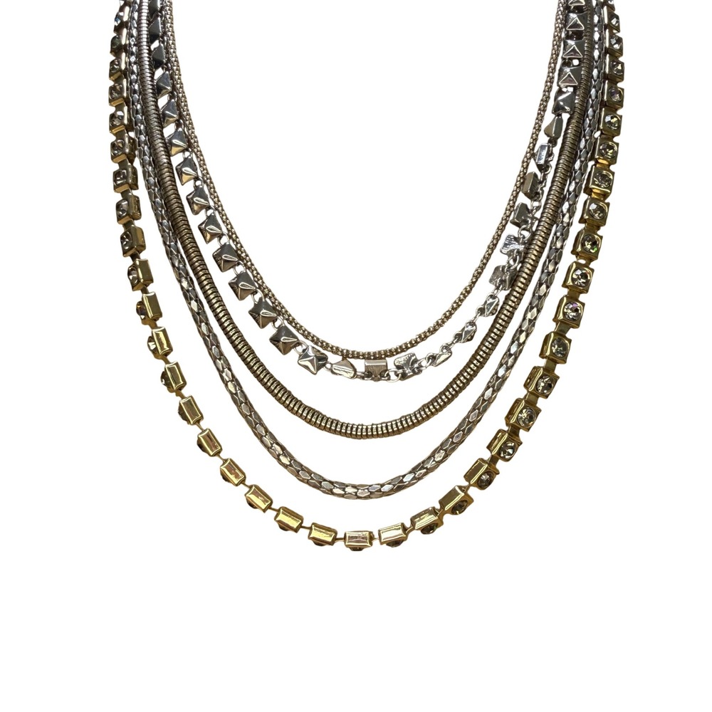 Edgy Glam Mixed Metal Rhinestone Layered Necklace from White House Black Market - Picture 2 of 11
